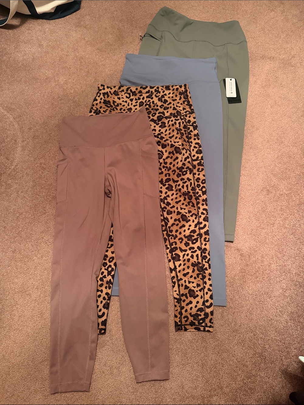 4-Pack Lot of 4 High Waist Leggings Set - Mauve, Leopard, Dusty Blue, Olive